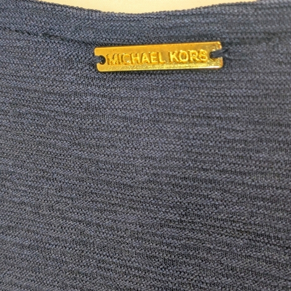 Michael Michael Kors V-Neck Waist Tie Elegant Navy Faux Wrap Blue Top Size Small - Picture 3 of 7